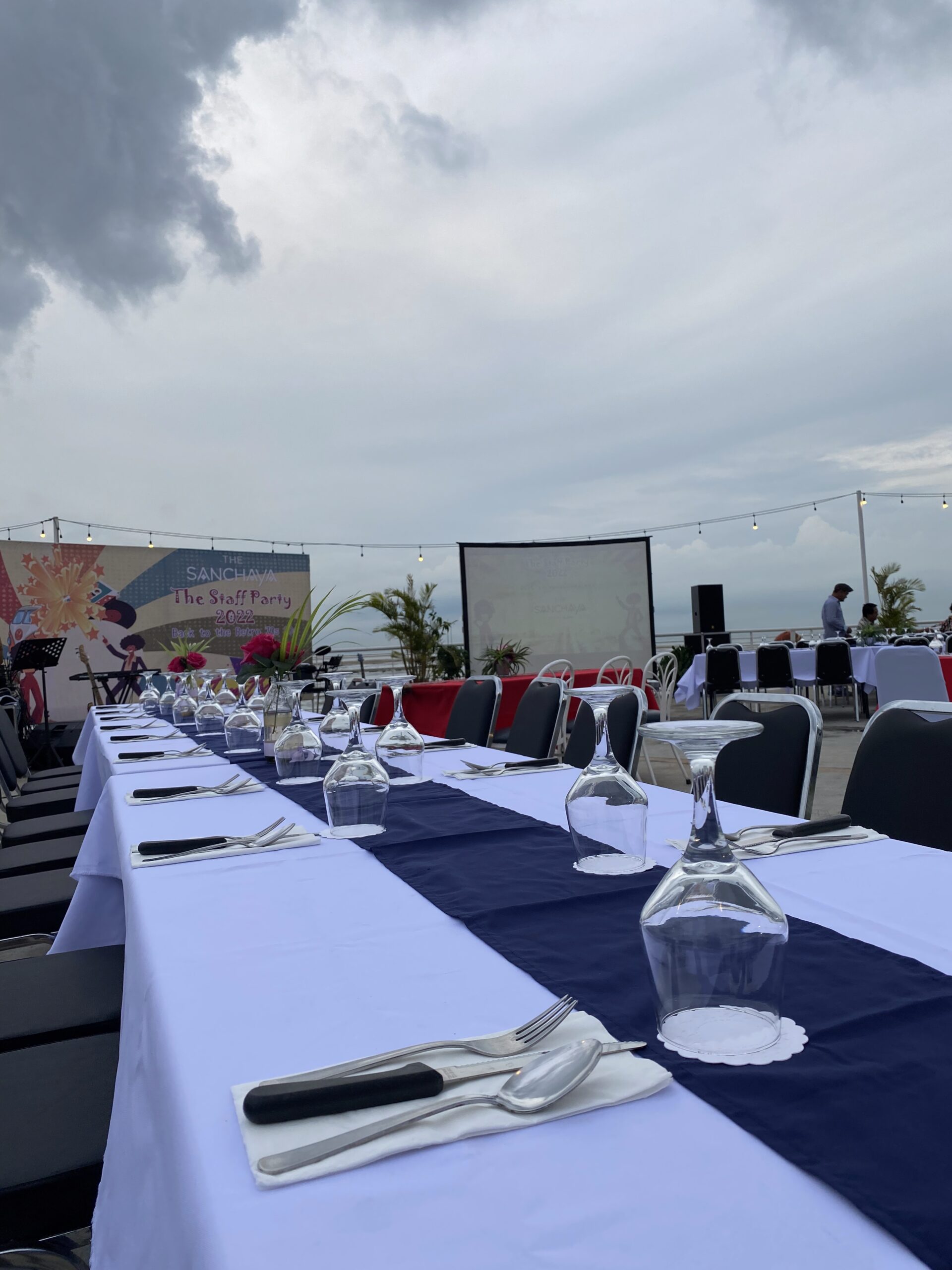 A neat table set-up with the sky as the background